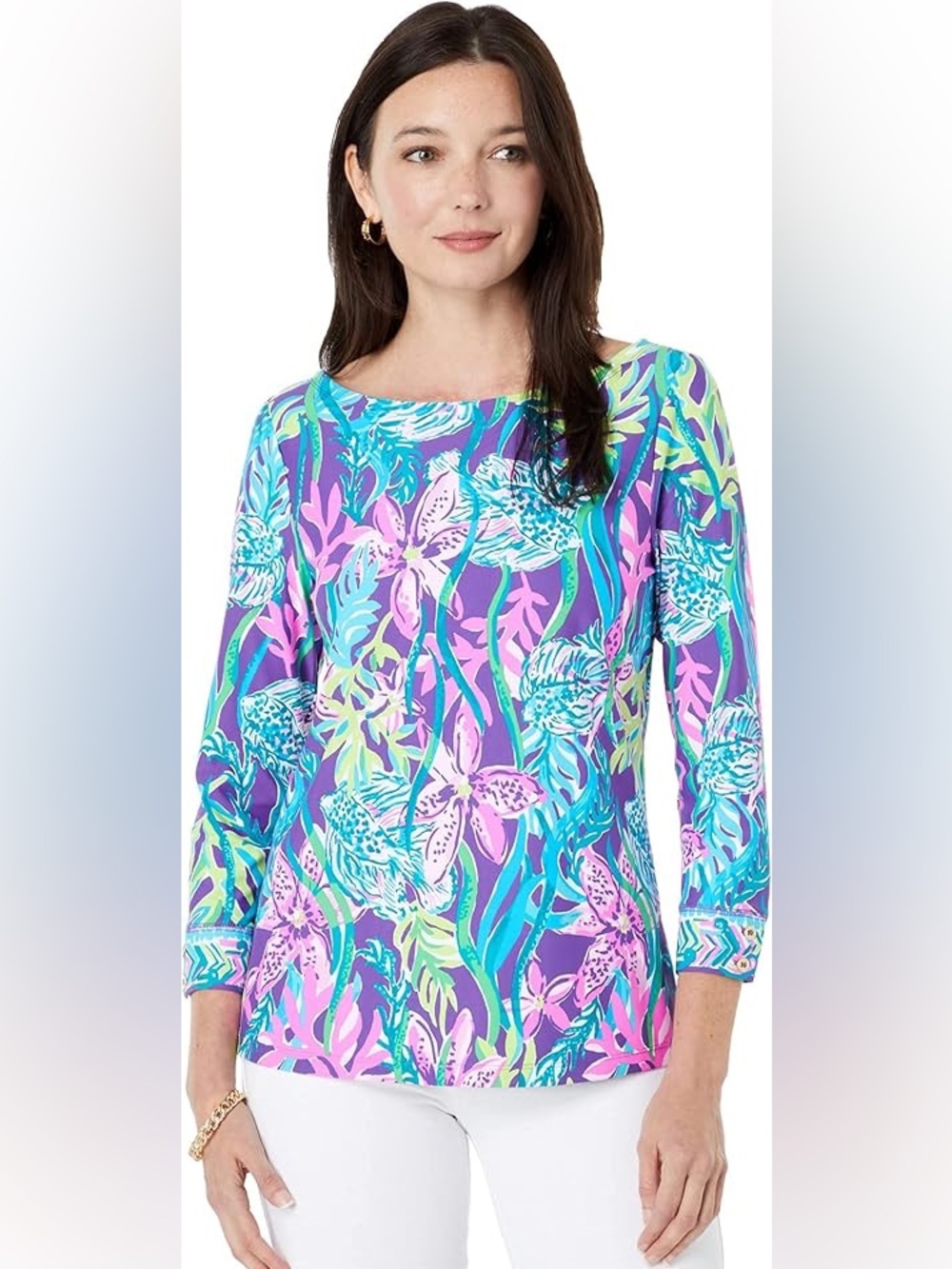 Lilly Pulitzer ~ Everlynn UPF 50 3/4 Sleeve Top ~ Party all the Tide ~ Medium